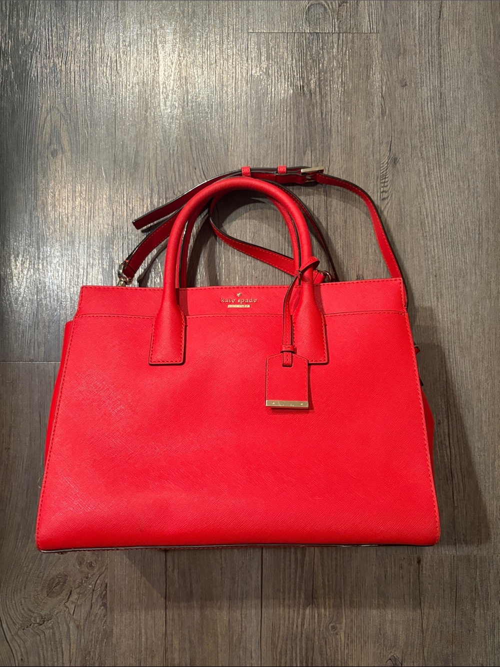 kate spade Red Saffiano Leather Satchel with Top Handles